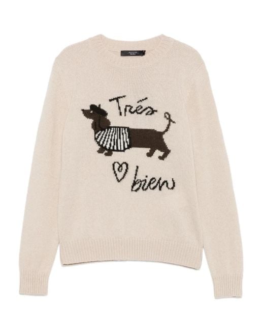 Weekend by Maxmara Natural Embroidered Crew Neck Sweater