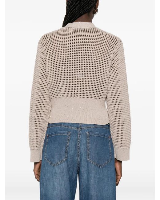 Brunello Cucinelli White Sequin-Embellished Cardigan