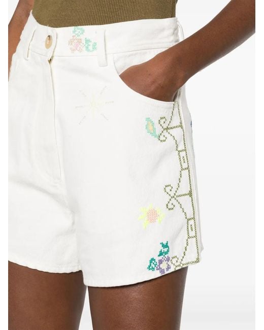 Forte_forte White Embroidered Cotton Shorts