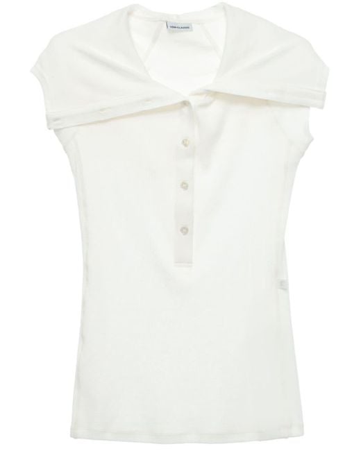 Low Classic White Hooded Button-placket Tank Top