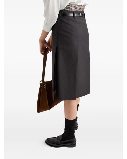 Prada Black Grisaille Pleated Midi Skirt