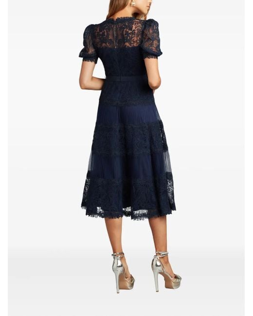Tadashi Shoji Embroidered Pleated Midi Dress in Blue | Lyst