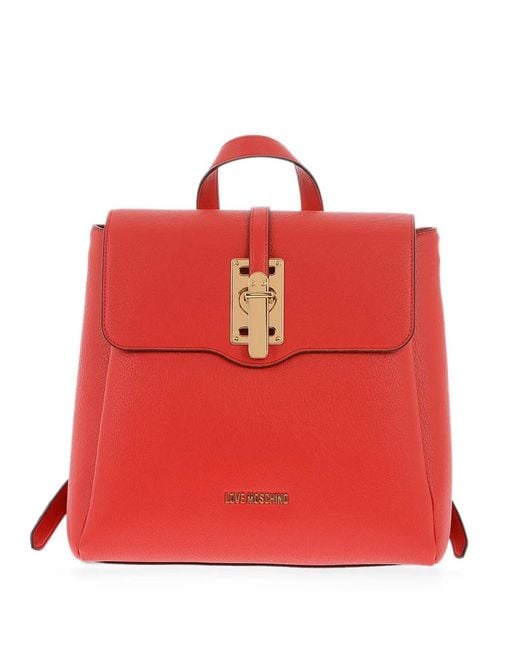Moschino Red Logo-Plaque Foldover Backpack