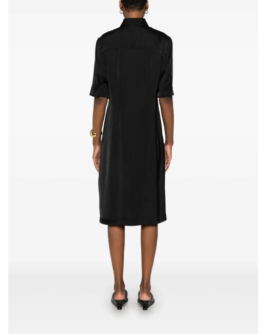 Jil Sander Black Satin Midi Shirt Dress
