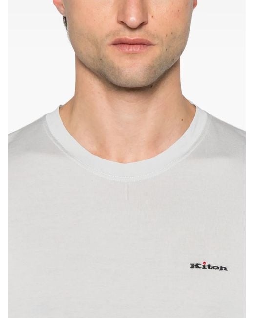 Kiton White Logo-Embroidered T-Shirt for men