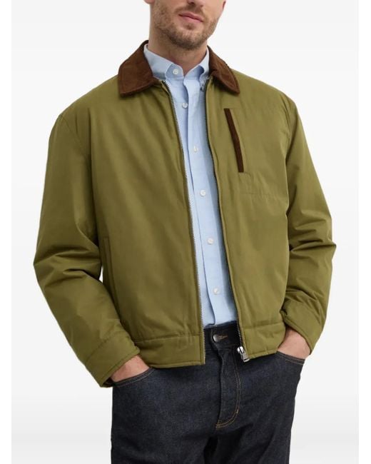Benetton Green Corduroy-Collar Zip Jacket for men