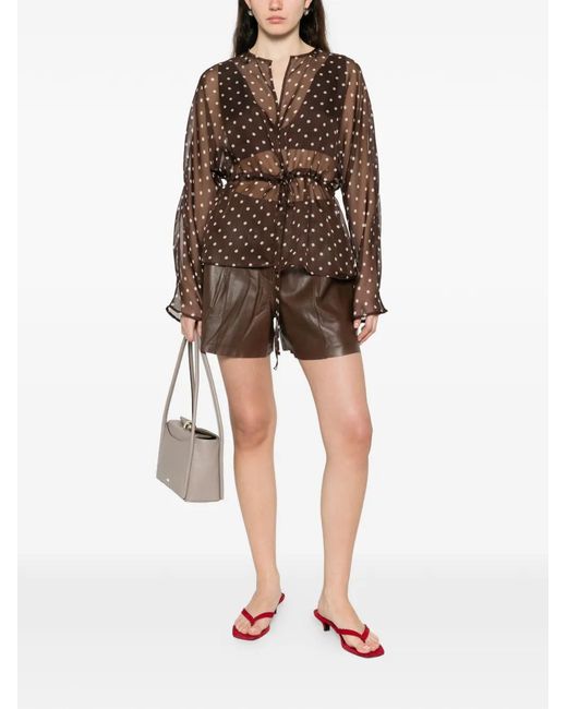 P.A.R.O.S.H. Brown Polka-Dot Drawstring Blouse