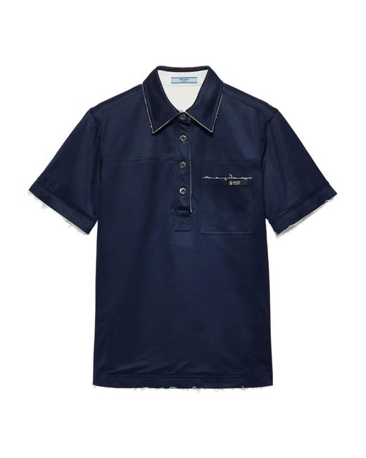 Polo Lisle Con Logo di Prada in Blue