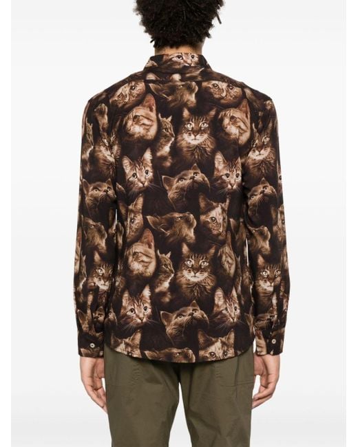 Daniele Alessandrini Brown Cat-print Shirt for men