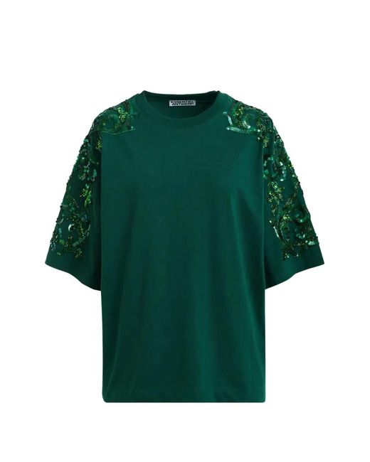 Essentiel Antwerp Green Floral-Embroidered Sequin-Embellished T-Shirt