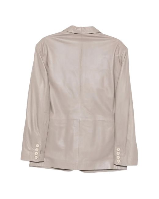 Alysi Gray Leather Single-Breasted Jacket
