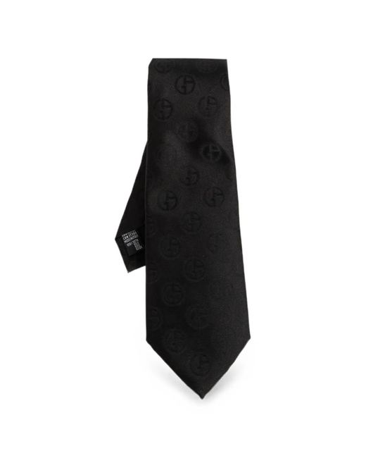 Giorgio Armani Black Logo-Jacquard Silk Tie for men