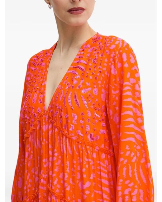 Lola Casademunt Orange Sequin-Embellished Tiered Maxi Dress