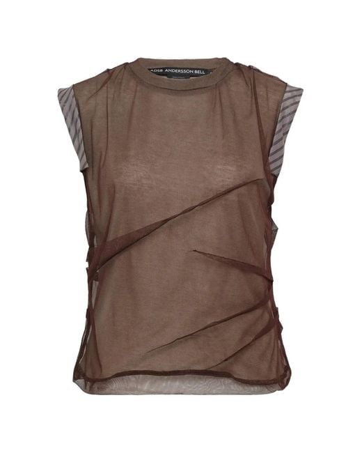 ANDERSSON BELL Brown Logo-Patch Layered Blouse