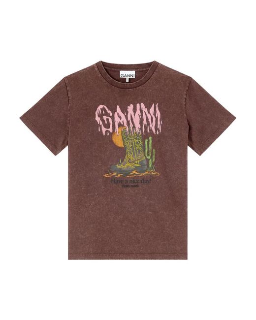 Ganni Brown Vintage Wash T-Shirt