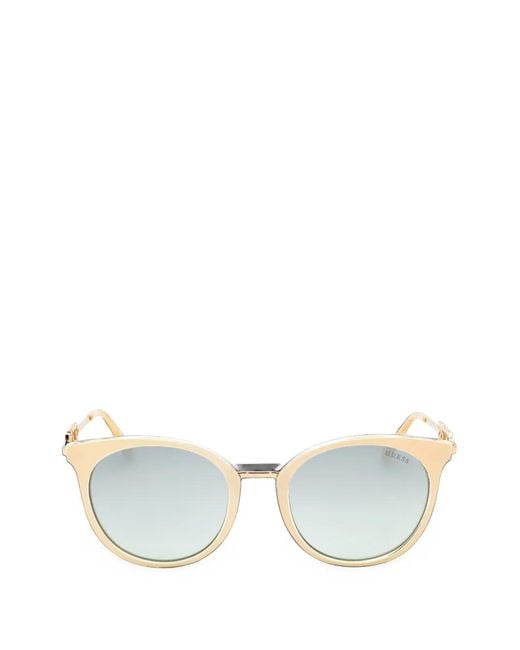 Guess White Round-Frame Logo-Arm Sunglasses