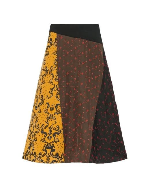 6397 Brown Scraps Patchwork Silk Midi Skirt