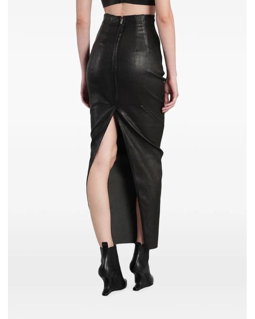 Rick Owens Black Rear-Slit Lambskin Maxi Skirt