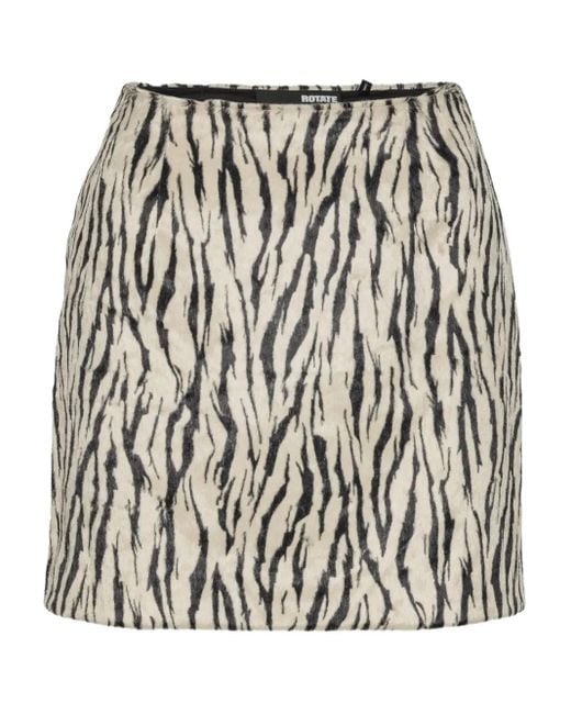 ROTATE BIRGER CHRISTENSEN Black Printed Faux Fur Skirt