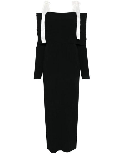 ROTATE BIRGER CHRISTENSEN Black Off-The-Shoulder Long Dress