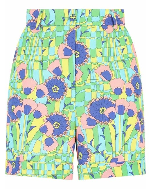Dolce & Gabbana Green High-Waisted Floral-Print Shorts