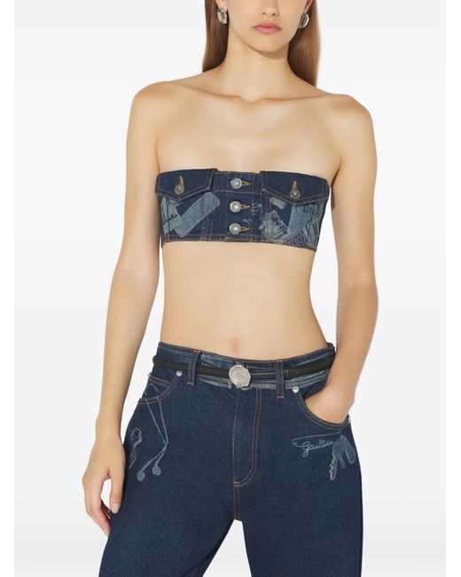 Jean Paul Gaultier Blue Trompe L'Oeil Printed Top