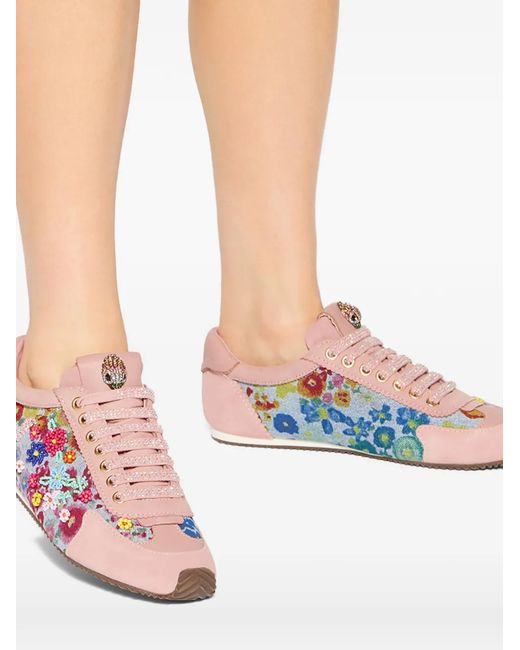 Kurt Geiger Pink Islington Floral-Print Beaded Sneakers