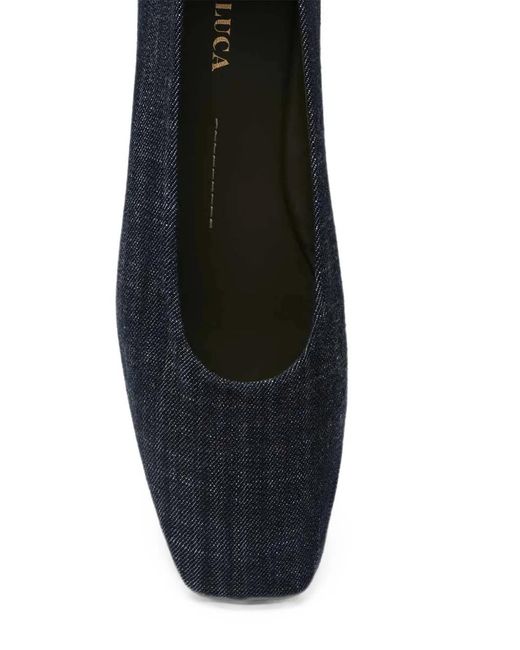 MARIA LUCA Blue Chain-Detail Square-Toe Ballet Flats
