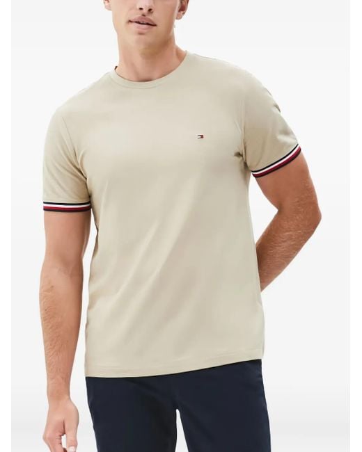 Tommy Hilfiger Natural Tipped-Cuff Cotton T-Shirt for men
