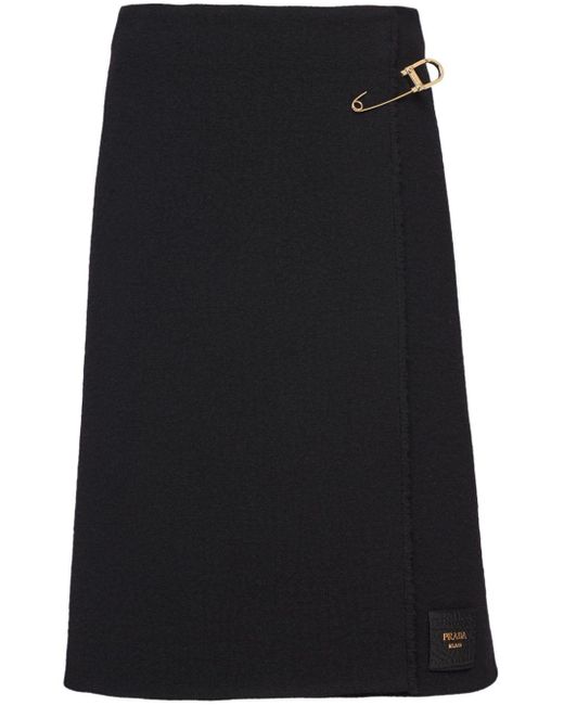Prada Black Safety-pin Wool-blend Midi Skirt