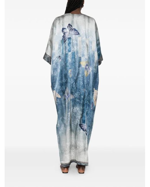 Pierre Louis Mascia Blue V-Neck Butterfly-Print Dress