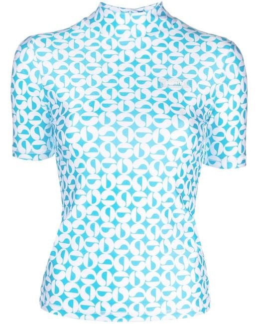 Coperni Blue Monogram-Print High-Neck Top