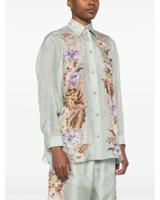 Zimmermann White Coco Printed Silk Shirt