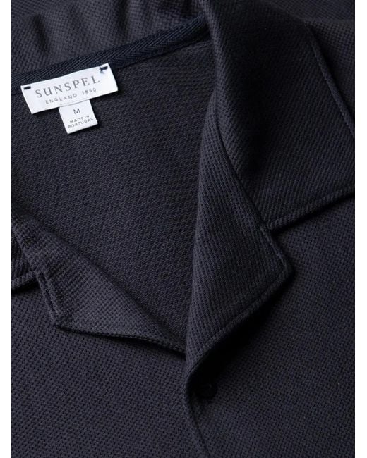Sunspel Blue Riviera Camp Collar Shirt for men