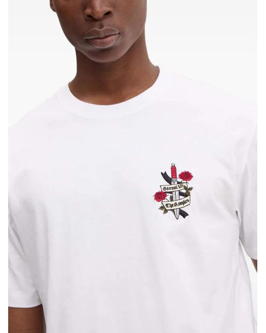 The Kooples White Embroidered-Detail Crew-Neck T-Shirt for men