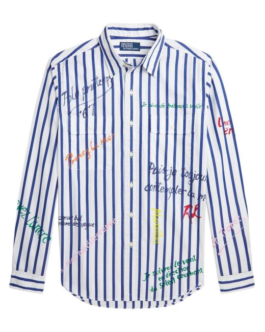 Camisa a rayas con texto estampado Polo Ralph Lauren de hombre de color Blue
