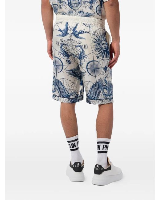 Philipp Plein Blue Printed Shorts for men