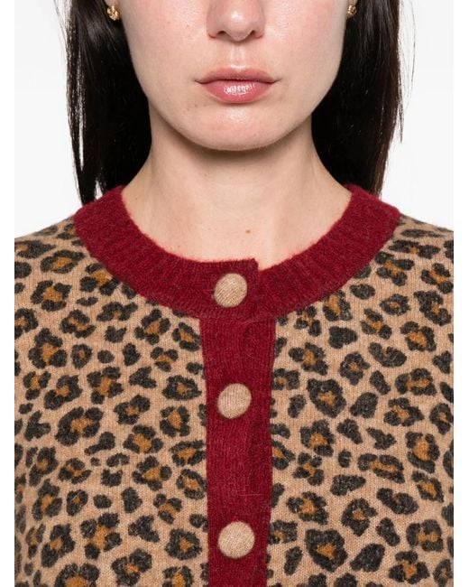 Mc2 Saint Barth Red Heidi Leopard Striped Cardigan