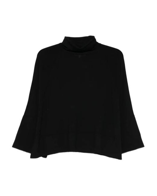 Psophia Black Roll-Neck Panelled Sweater
