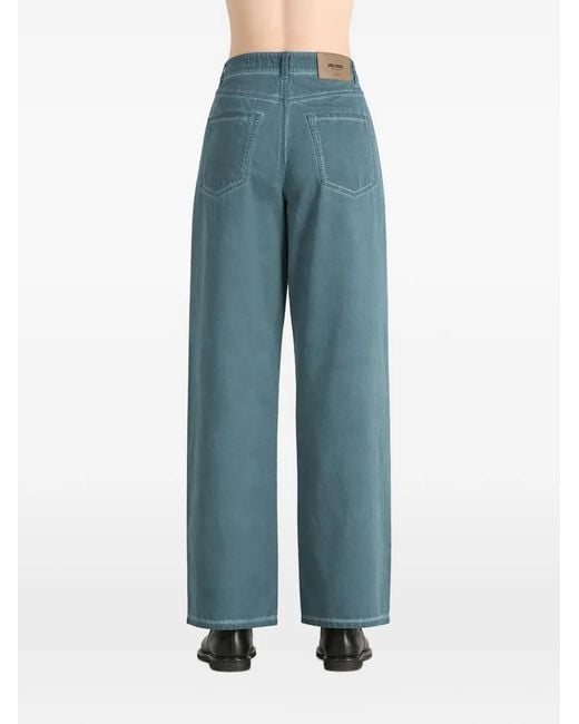 Uma Wang Blue Straight-Leg Logo-Patch Trousers