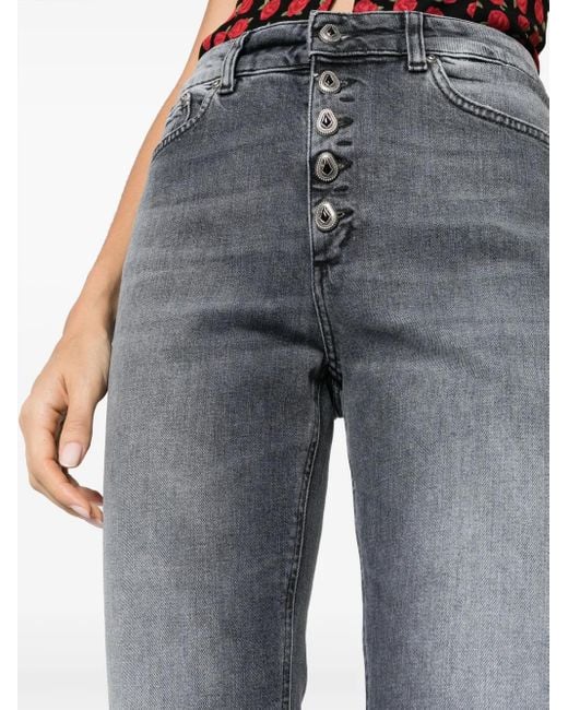 Dondup Gray Logo-Patch Cropped Jeans