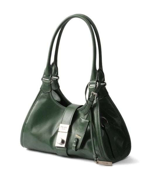 Prada Green Small Push-Lock Leather Tote Bag