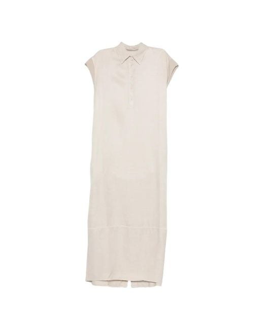 European Culture White Short-Sleeve Button Dress