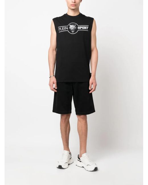 Philipp Plein Black Logo-Print Cotton Tank Top for men