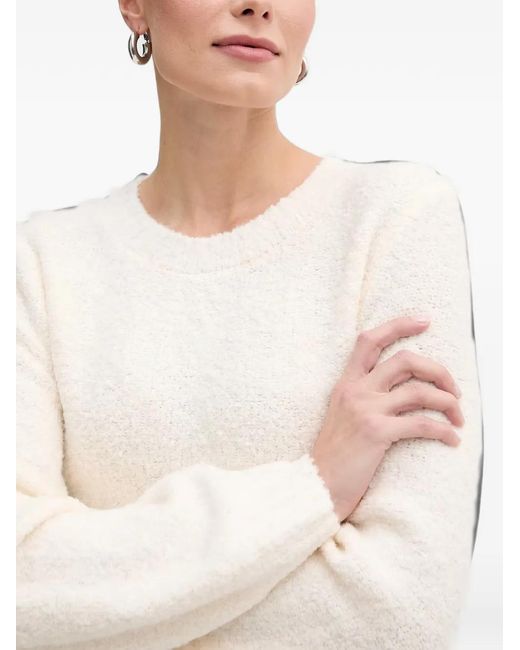 Morgan White Embellished Boucle-Knit Sweater