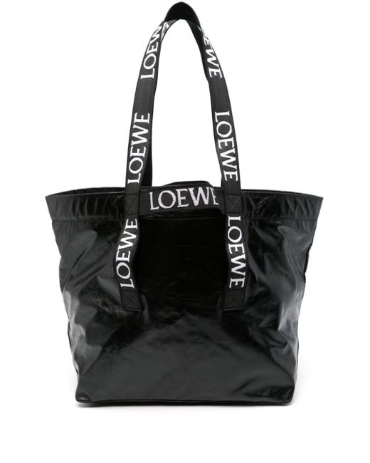 メンズ Loewe Fold Shopper レザーバッグ Black