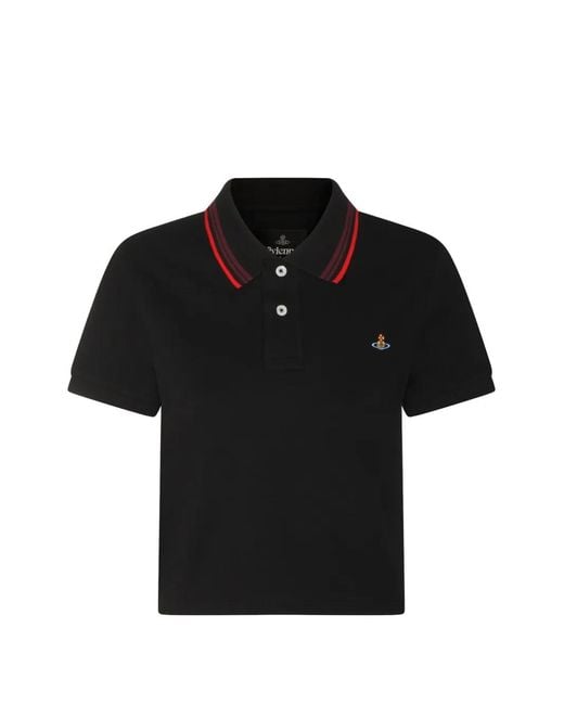 Vivienne Westwood Black Striped Collar Logo Polo Shirt