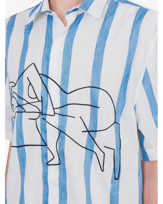 Camicia A Righe A Maniche Corte di by Parra in Blue da Uomo