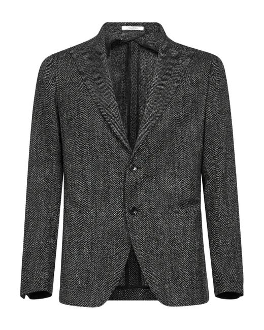 Tagliatore Black Peak Lapel Chevron Jacquard Jacket for men