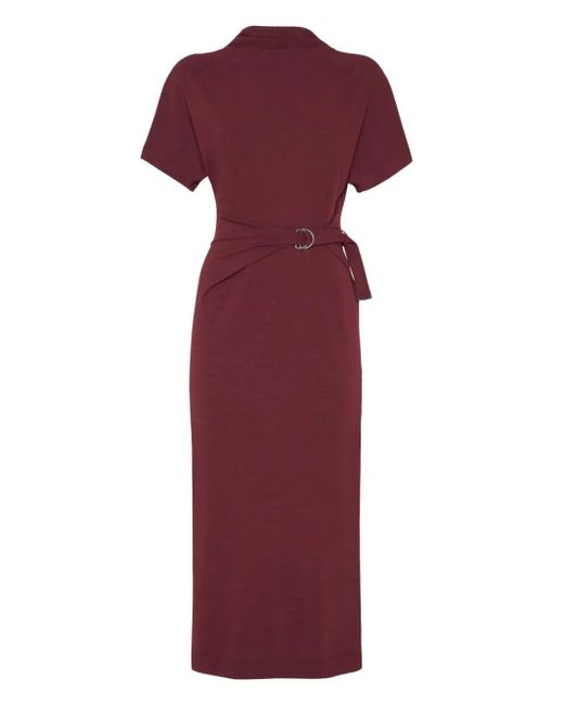 Abito Midi Con Cintura di Brunello Cucinelli in Red